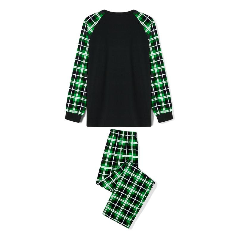 Family Matching Holiday Pajamas Christmas PJ's Green Letters Print T-shirt Plaid Pants Sleepwear Loungewear Homewear