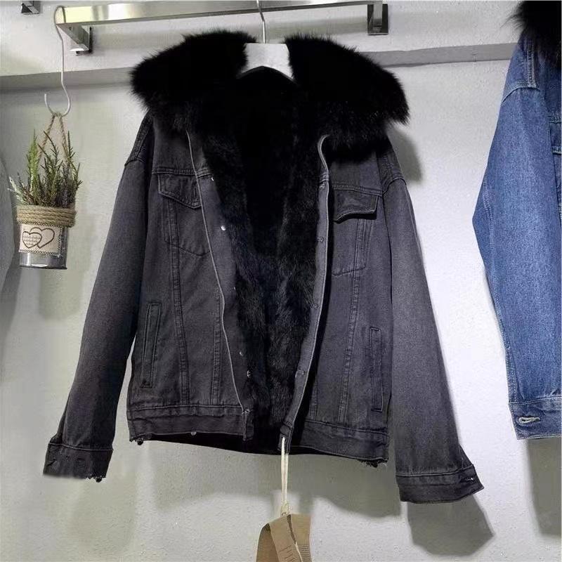 Short Coat Cotton-Padded Coat 2024 Winter Fleece-lined New Cotton Clothing Loose Korean Style Denim Fur Collar Thickened Coat for Women Womenswear Jackets Womenswear Jackets