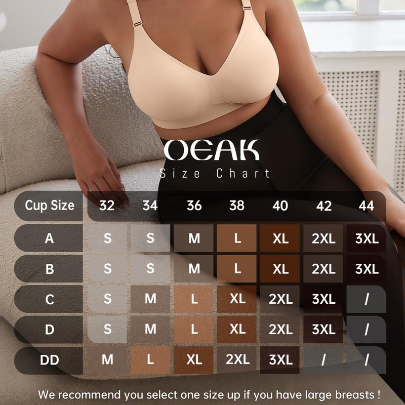 OEAK 2pcs Seamless Women's Bra with Soft Support Wireless and Full Coverage Available in Regular and Plus Sizes