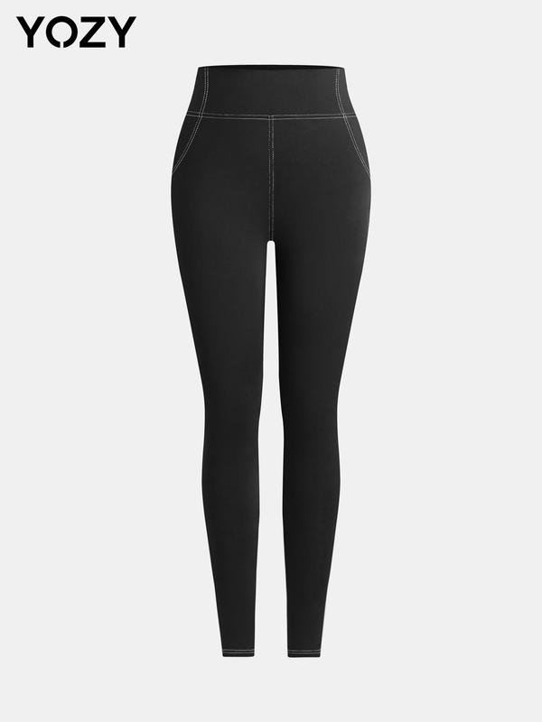 YOZY Women's Solid Color Top Stitching High Waist Leggings, Casual Comfy Warm Skinny Pants for Daily Wear, Ladies Bottoms for All Seasons