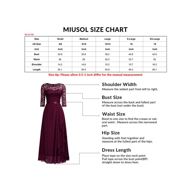 Miusol 53168 Women's Elegant Floral Lace Retro 3 4 Sleeve Contrast Bridesmaid Maxi Dress Fashion Womenswear Formal Clothing