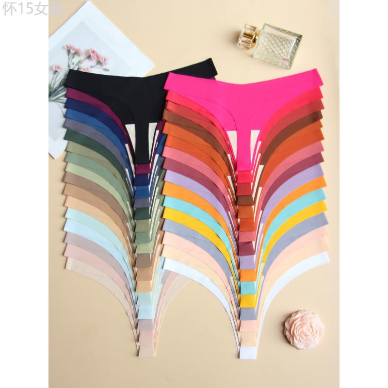 33pcs Solid Seamless Breathable Thongs, Sexy Comfy Stretchy Intimates Women's Lingerie & Underwear Panties Fabric Panty