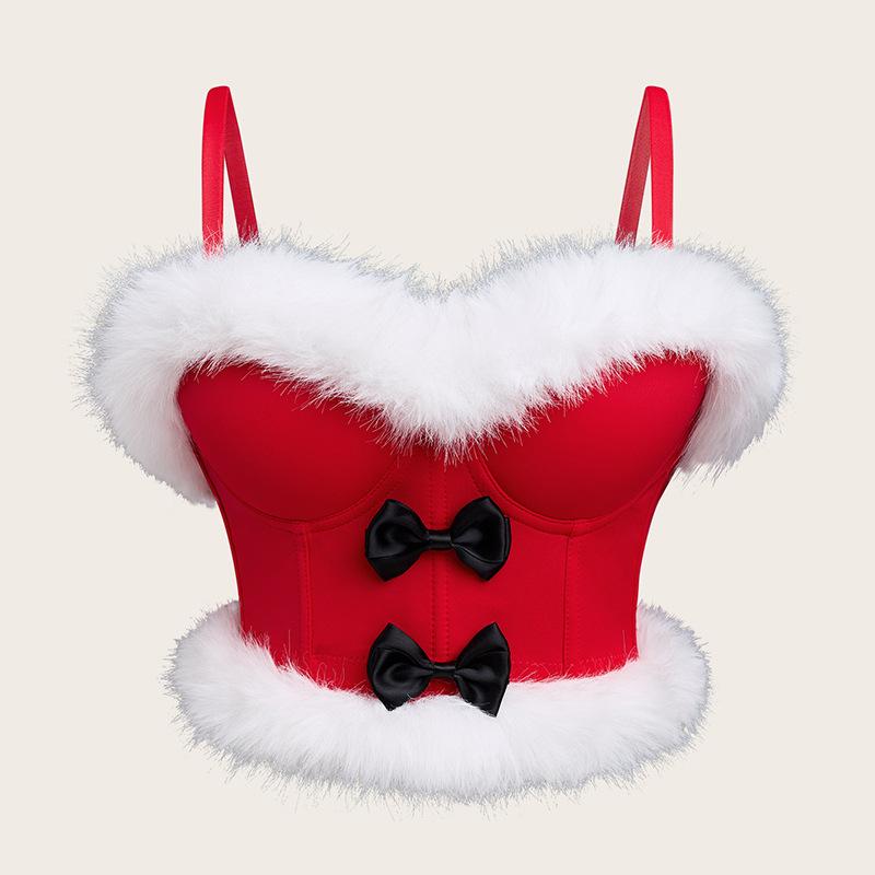 Christmas Sexy Bow Hairy Adjustable Body Shaping External Strap Sexy Strapless Dress