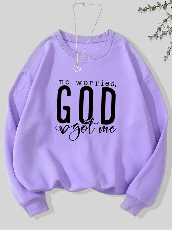 Women's Letter Print Drop Shoulder Sweatshirt, Casual Long Sleeve Round Neck Pullover for Fall & Winter, Women's Clothes for Daily Wear