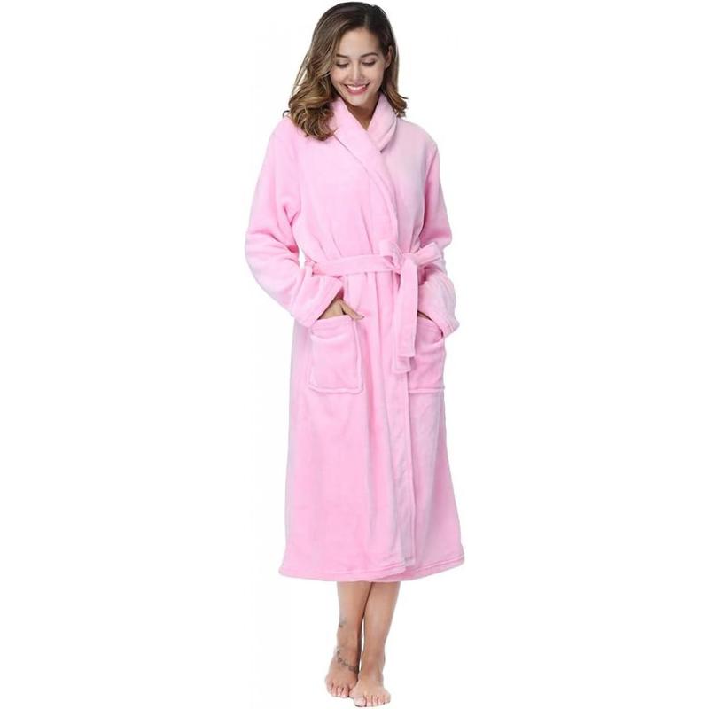 RONGTAI Womens Bathrobe Ladies Fleece Plush Warm Long Robes Fleece Nightgown Sleepwear