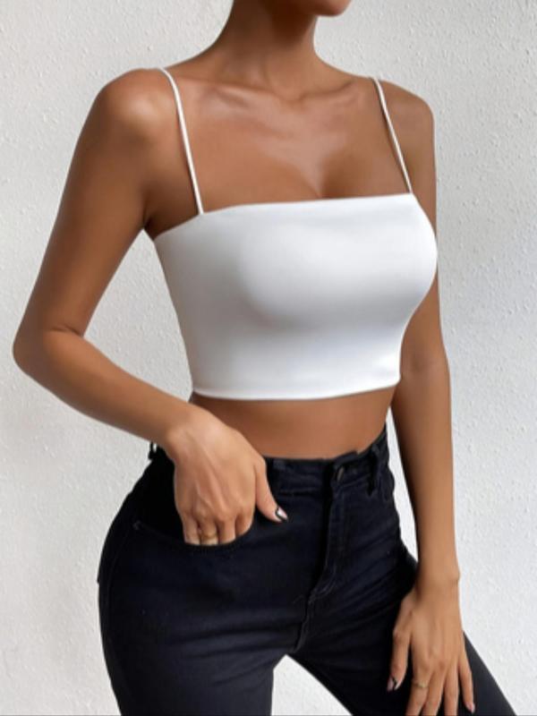 Women's Solid Backless Crop Cami Top, Casual Spaghetti Strap Sleeveless Top for Daily Wear, Ladies Clothes for All Seasons