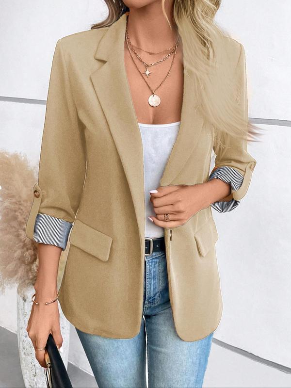 Women's Solid Color Roll Up Sleeve Lapel Blazer, Casual 3 4 Sleeve Outerwear for Work Office Business, Winter Coats Women, Coats for Women, Ladies Clothes for All Seasons