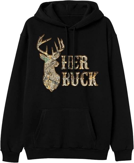 Couples Hoodies Her Buck His Doe, Deer Hunting Matching Hoodies For Couples Hoodie Unisex Fabric Cotton