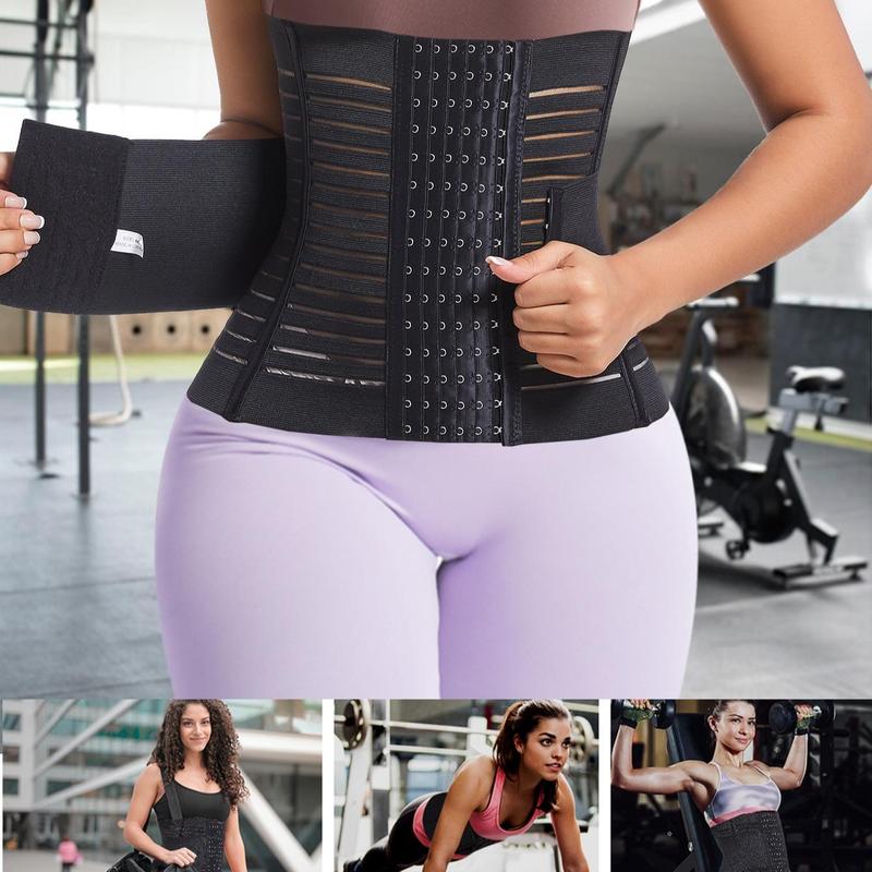 Steel Bones Waist Trainer, Double Belt Faja Body Shaper, Tummy Control Shapewear, Waist Cincher for Women, Waist Trainer for Women