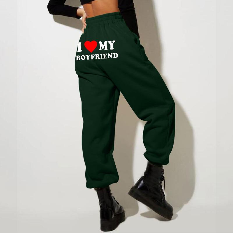 I Love My Boyfriend Women's Sweatpants Elastic High Walst Fitness Joggers Casual Pants Loose FitCasual Sweatpants