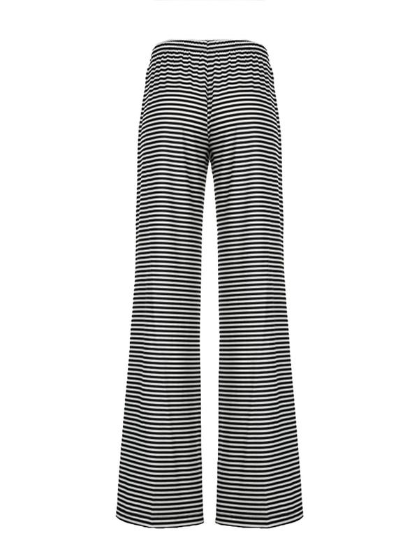 Women's Striped Print Tie Front Straight Leg Pants, Casual Comfy High Waist Trousers for Fall & Winter, Women's Bottoms for Daily Wear