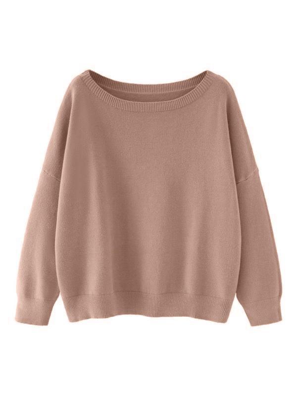 Women's Plain Drop Shoulder Sweater, Casual Long Sleeve Round Neck Jumper for Fall & Winter, Women's Knitwear for Daily Wear