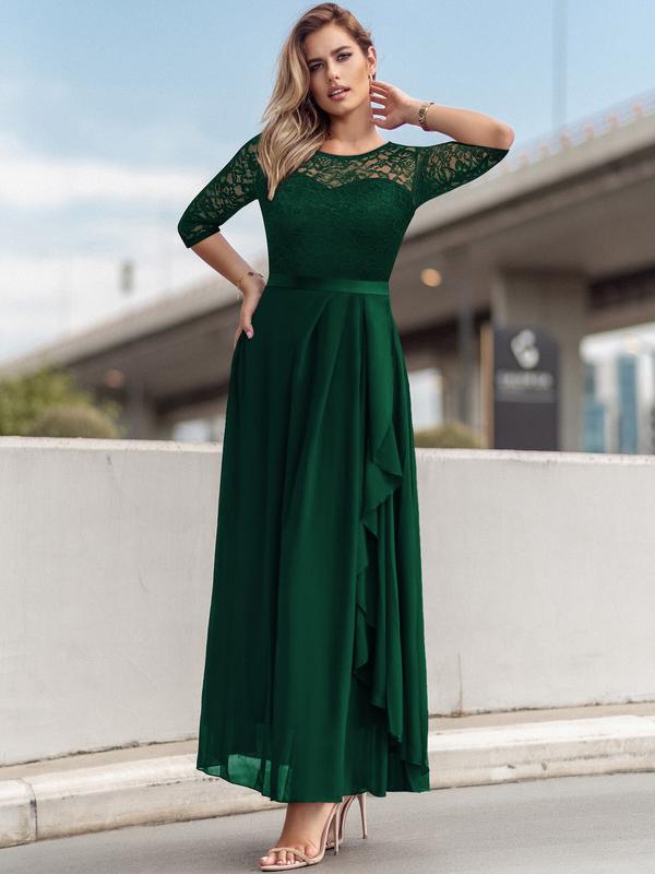 Miusol 53168 Women's Elegant Floral Lace Retro 3 4 Sleeve Contrast Bridesmaid Maxi Dress Fashion Womenswear Formal Clothing