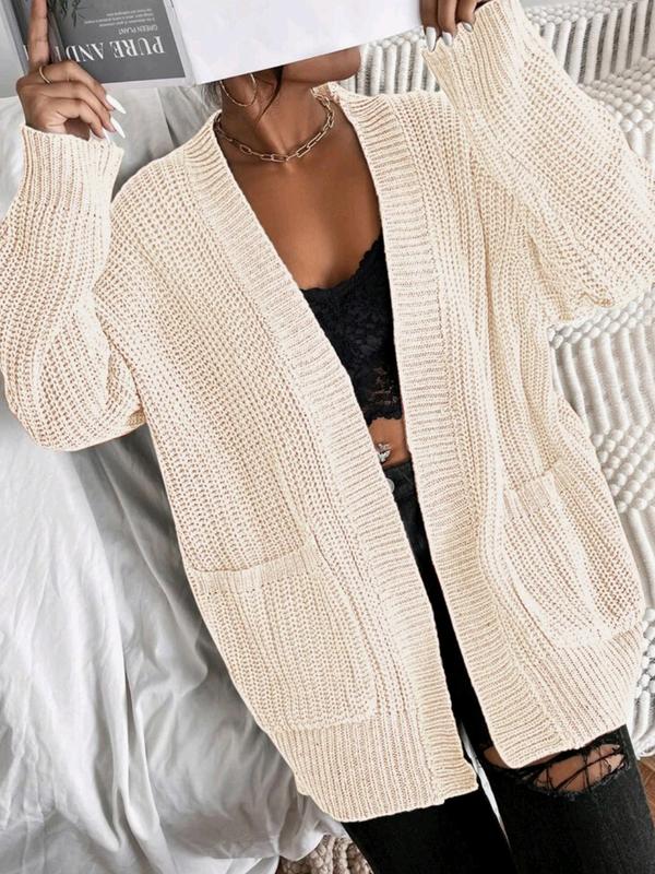 Women's Halloween Themed Plain Textured Pocket Open Front Cardigan, Casual Long Sleeve Cardigan, Ladies Knitwear for Fall Daily Wear