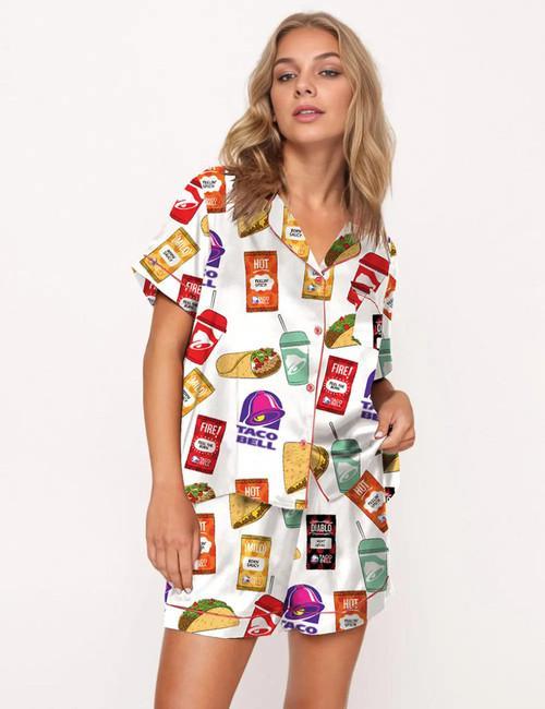 Taco Bell Lover Pajama Set For Women Fun Cozy Taco Print Sleepwear Perfect Gift For Foodie Fans