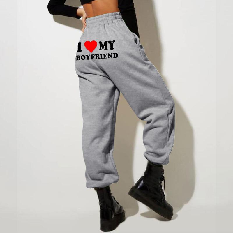 I Love My Boyfriend Women's Sweatpants Elastic High Walst Fitness Joggers Casual Pants Loose FitCasual Sweatpants