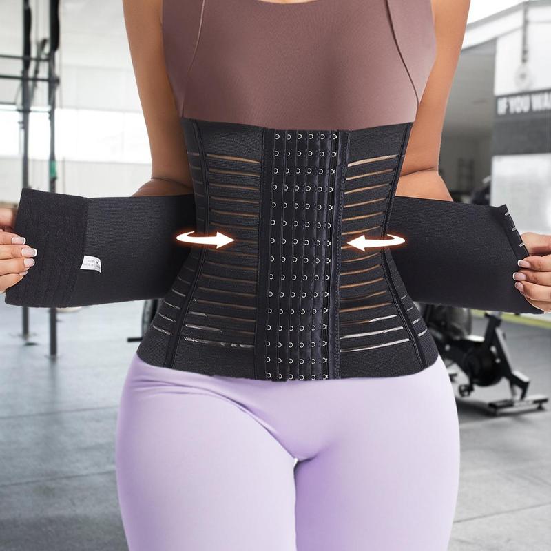 Steel Bones Waist Trainer, Double Belt Faja Body Shaper, Tummy Control Shapewear, Waist Cincher for Women, Waist Trainer for Women