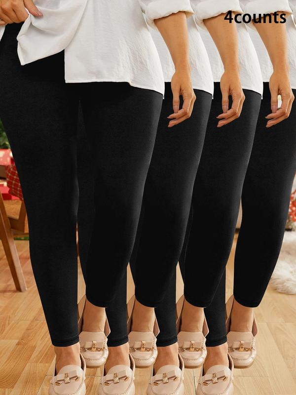  Solid High Waist Leggings, Casual Comfy Stretchy Skinny Pants for Women, Women's Bottoms for Fall & Winter