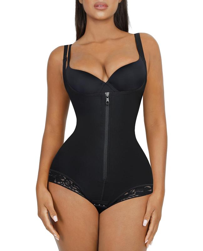 Women's Shapewear, Colombian Body Shaper, Waist Control, Postpartum & Post-Surgery, Zipper Closure, Open-Bust Bodysuit Compression Spaghetti Strap