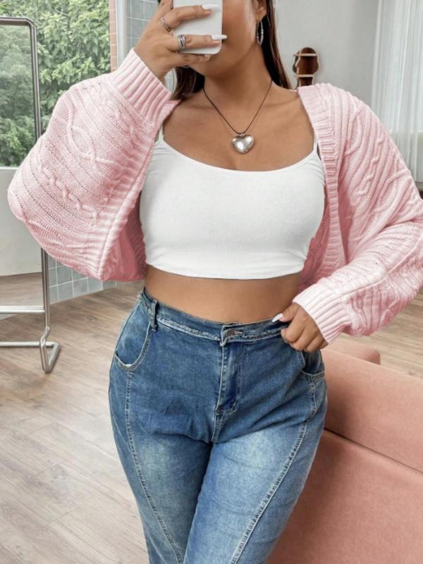  Chic Solid Textured Crop Shrug Cardigan, Casual Longsleeves Open Front Knitwear, Fall Chic Cropped Sweater Cardigan for Women, Womenswear, Plus Size Women's Clothing, Fall Clothing Women