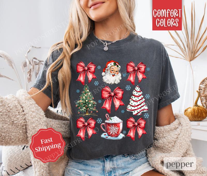 Red Coquette Christmas Shirt Comfort Colors, Cute Xmas Tshirt, Women's Holiday Tee