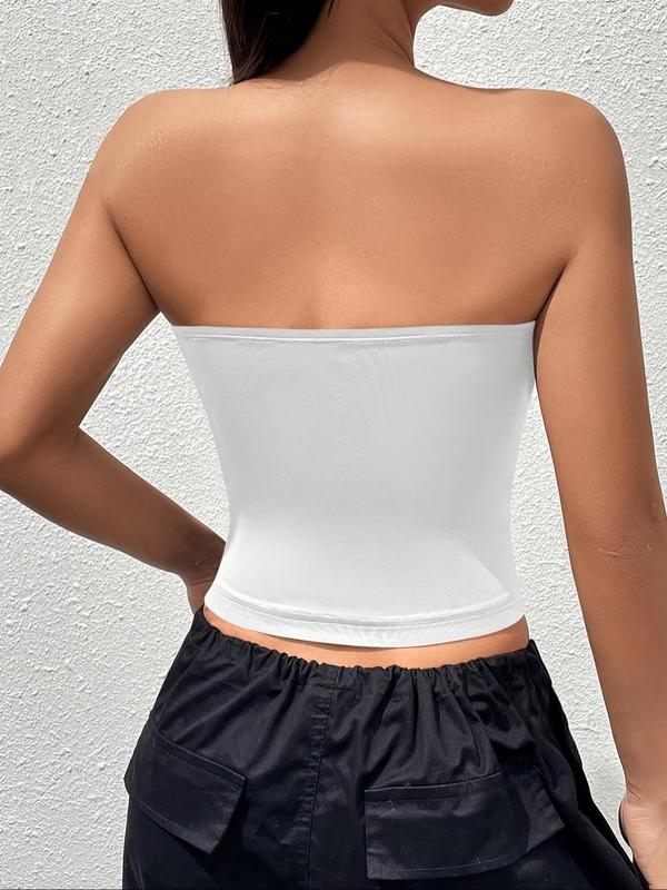 Women's Solid Color Strapless Tube Top, Casual Fashion Short Top for Summer, Ladies Clothes for Daily Wear