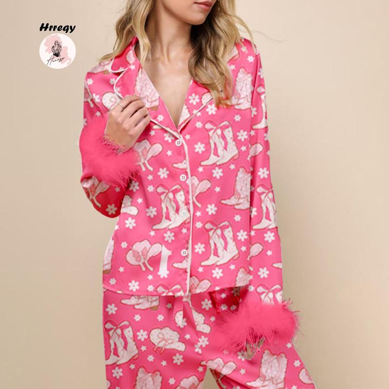 Pajamas for women set Women Christmas Pajamas Lounge Set Santa Christmas Tree Boots Print Shirts Tops and Pants 2 Piece Loungewear Outfits casual fashion Nightwear Long Sleeve  women's pajama sets Pajamas for women set knit pullover