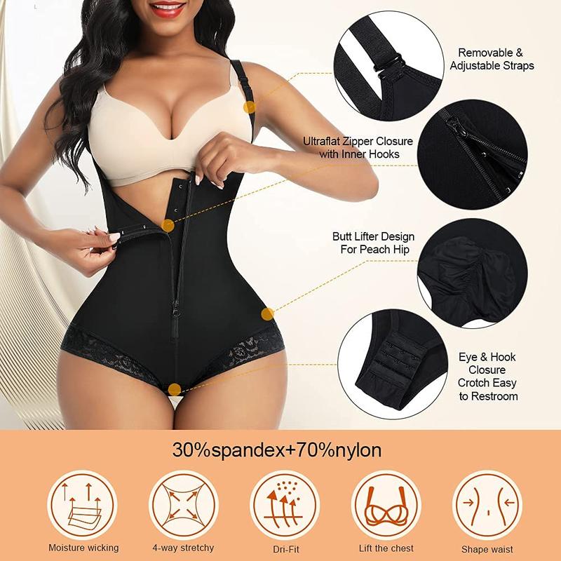 Women's Shapewear, Colombian Body Shaper, Waist Control, Postpartum & Post-Surgery, Zipper Closure, Open-Bust Bodysuit Compression Spaghetti Strap