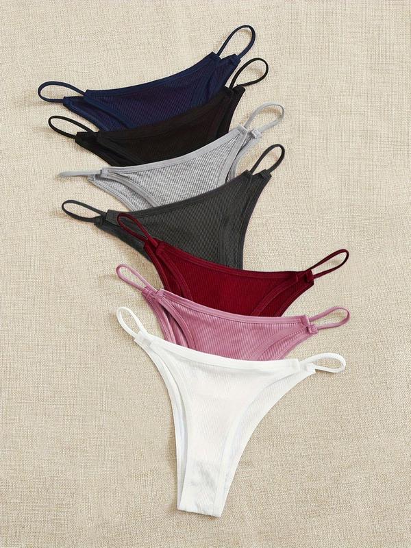 Women's Solid Color Ribbed Thong, Soft Comfy Breathable Thong for Daily Wear, Ladies Underwear for All Seasons