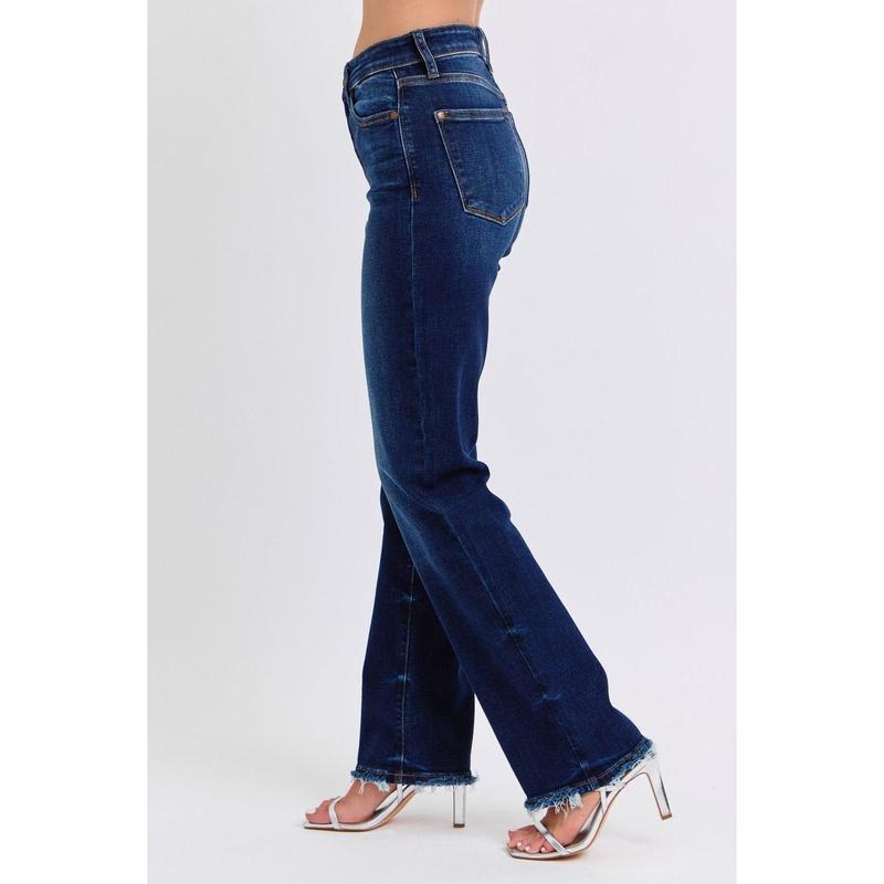 JUDY BLUE MID RISE STRAIGHT LEG JEANS W  FRAY HEM