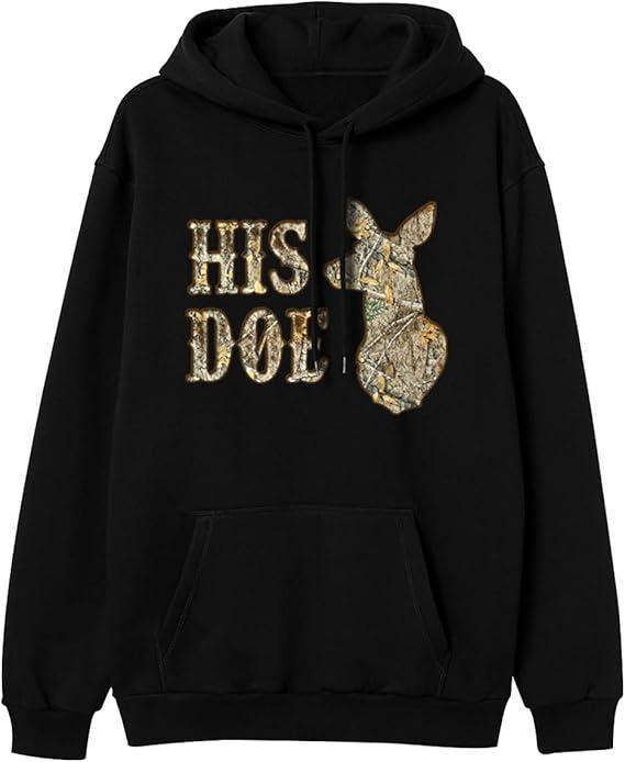 Couples Hoodies Her Buck His Doe, Deer Hunting Matching Hoodies For Couples Hoodie Unisex Fabric Cotton