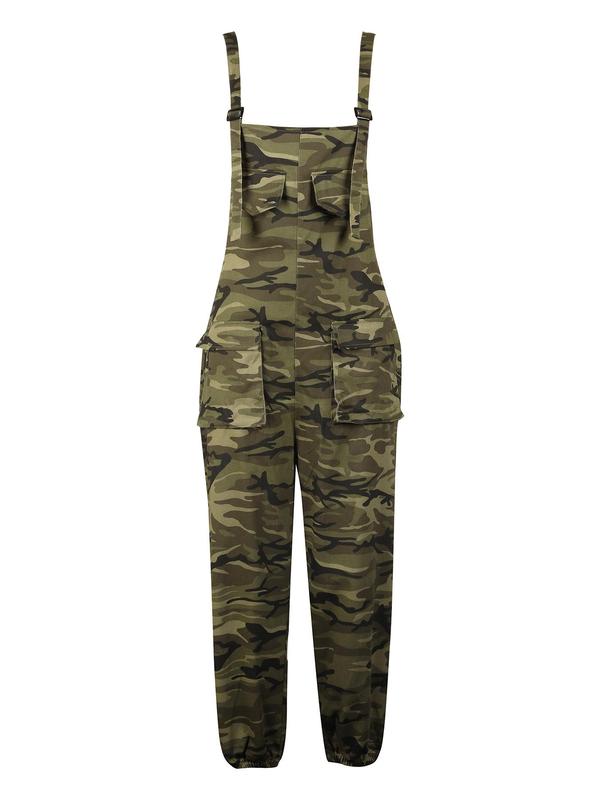 Women's Camo Print Pocket Wide Leg Jumpsuit without Tee, Casual Street Sleeveless Jumpsuit Pinafore Pants for Spring & Fall, Ladies Clothes for Daily Wear, Overalls Jumpsuit for Women