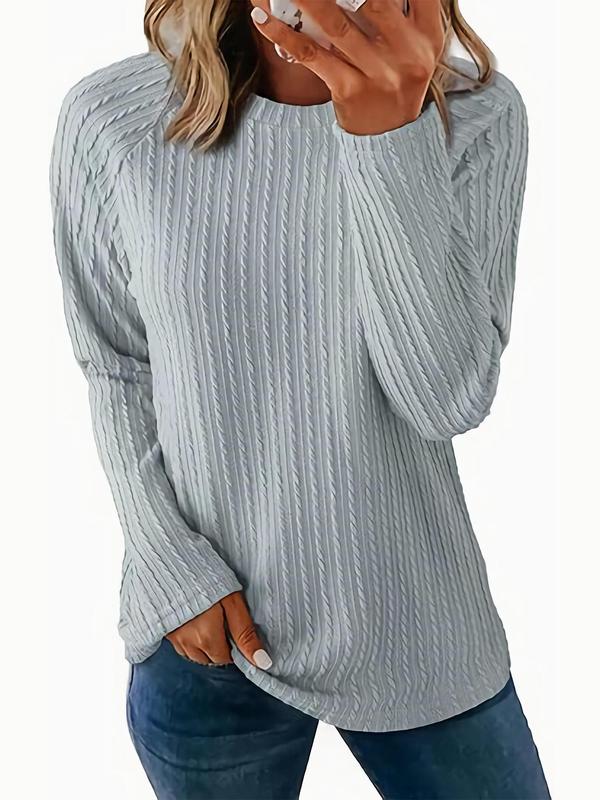 Women's Solid Textured Raglan Sleeve T-shirt, Casual Long Sleeve Round Neck Top for Fall & Winter, Fashion Ladies' Knit Clothing for Daily Wear