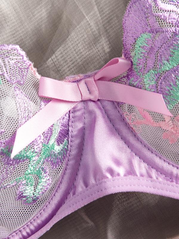 Women's sexy embroidered purple lingerie set