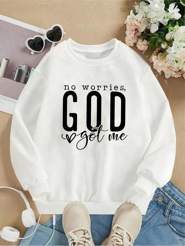 Women's Letter Print Drop Shoulder Sweatshirt, Casual Long Sleeve Round Neck Pullover for Fall & Winter, Women's Clothes for Daily Wear