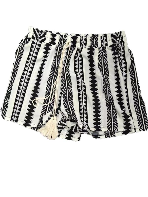 Women's Chevron Print Drawstring Shorts, Back To School Boho Casual Elastic Waist Pocket Shorts for Summer, Ladies Bottoms for Daily Wear