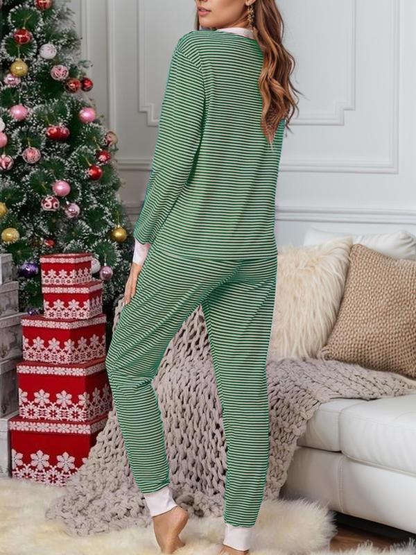 @shopwithjulie Collection Women's Christmas Striped Print V Neck Tee & Drawstring Waist Pants Lounge Sets, Relaxed Pajamas Sets Women, Pj Sets for Women, Casual Comfy Long Sleeve Top & Trousers for Fall & Winter, Lady's Sleepwear