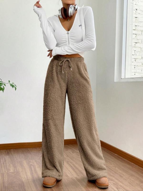 Women's Solid Color Wide Leg Pants, Fashion Casual Comfy Trousers for Daily Outdoor Wear, Ladies Bottoms for Fall & Winter