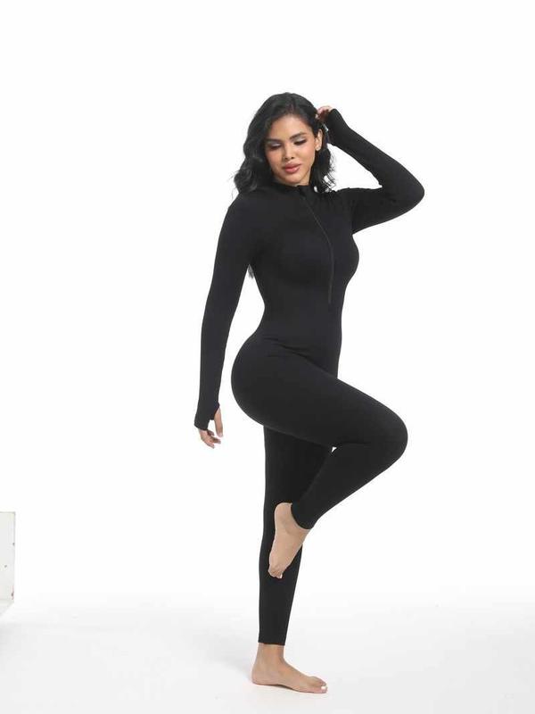 Soo slick Jumpsuits for Women - Workout Ribbed Long Sleeve Front Zip Jumpsuits for Women Womenswear Overalls Underwear Lady women s Longsleeves Comfort