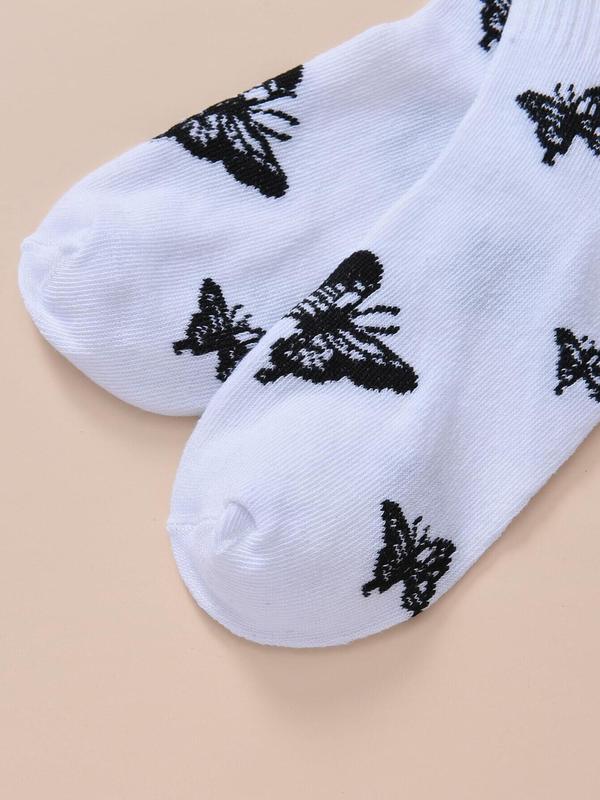 Women's Butterfly Print Crew Socks Set, Fashion Casual Cozy Letter Graphic Midi Crew Socks For Daily Outdoor Wear, Summer Wear 2024, Women Socks For All Seasons