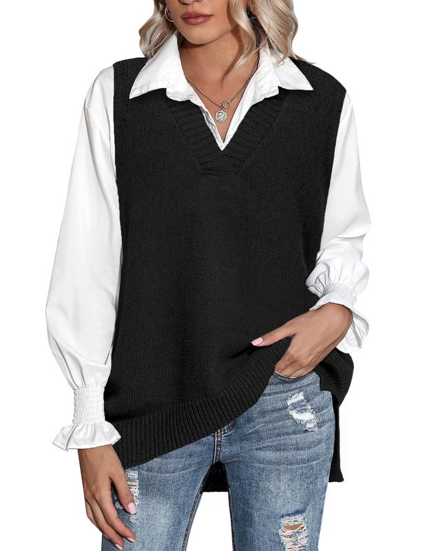 ZEAGOO Sweater Vest Sleeveless Oversized V Neck Sweaters Knitted Vest Pullover Tank Top Casual Womenswear