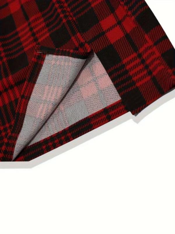 Women's Plaid Print Split Hem Bodycon Skirt, Elegant Fashion Casual Short Skirt for Daily Outdoor Wear, Women's Bottoms for Spring & Fall