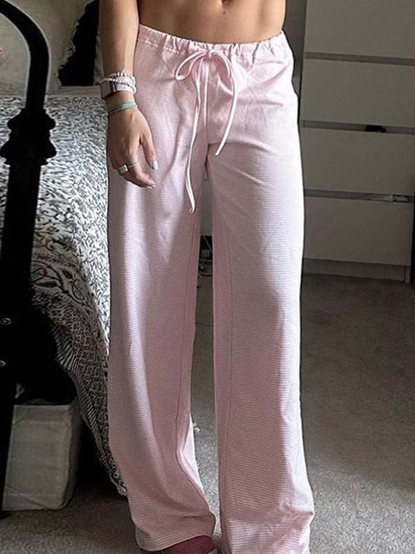 Women's Striped Print Tie Front Straight Leg Pants, Casual Comfy High Waist Trousers for Fall & Winter, Women's Bottoms for Daily Wear