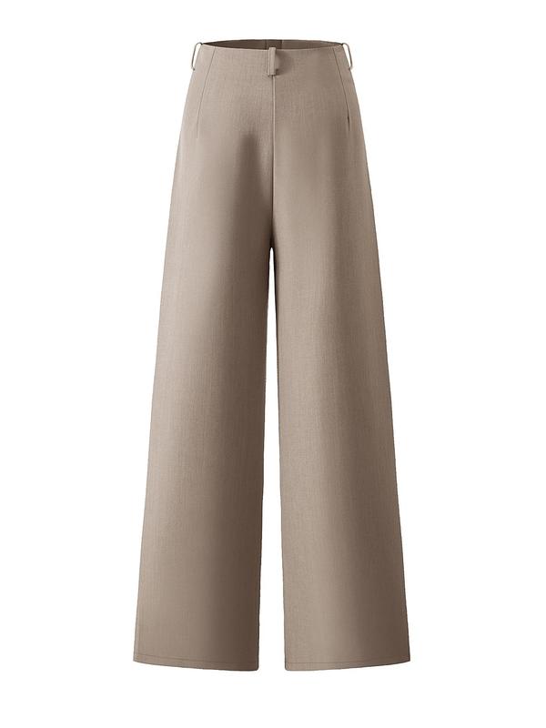 Women's Solid Color Plicated Pocket Wide Leg Pants, Elegant Aesthetic Flattering Zipper Fly High Waist Trousers for Work Office Business, Ladies Spring & Fall Clothes