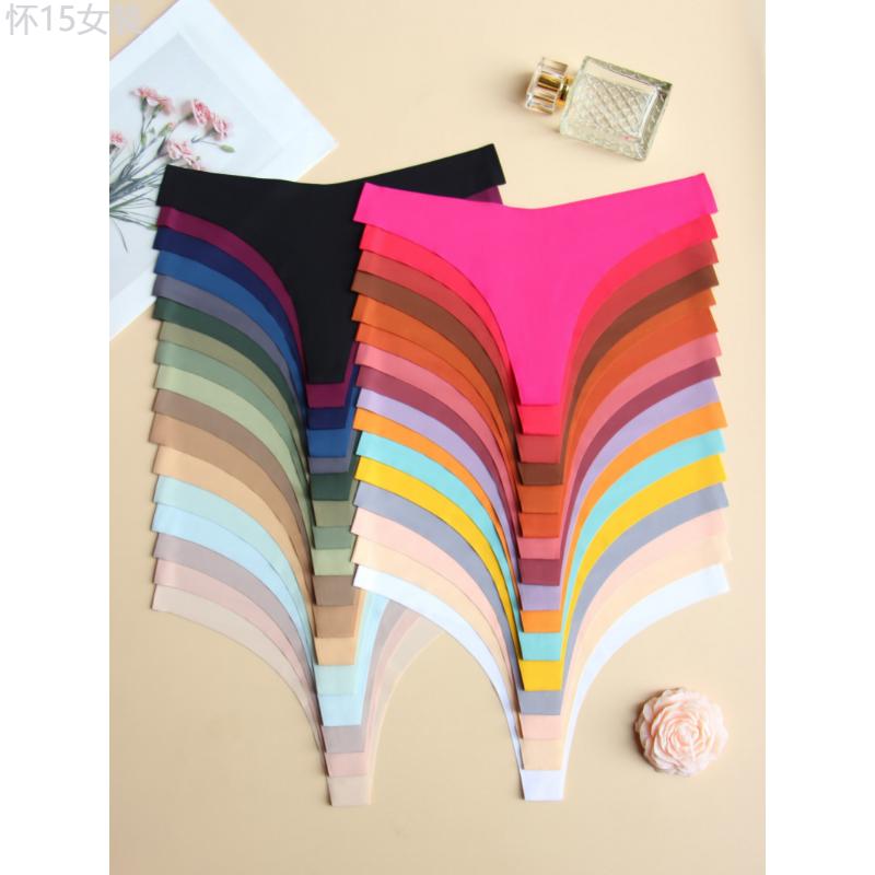 33pcs Solid Seamless Breathable Thongs, Sexy Comfy Stretchy Intimates Women's Lingerie & Underwear Panties Fabric Panty