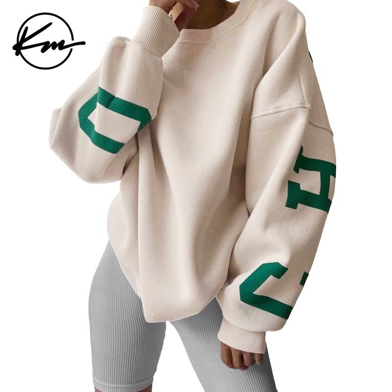 KatchMe Women's Casual Color Matching Letter Print Jumper (Chicago),Trendy Crew Neck Long Sleeve Printed Sweatshirt for Women,Lady Comfort Outfit Womenswear Hoodie