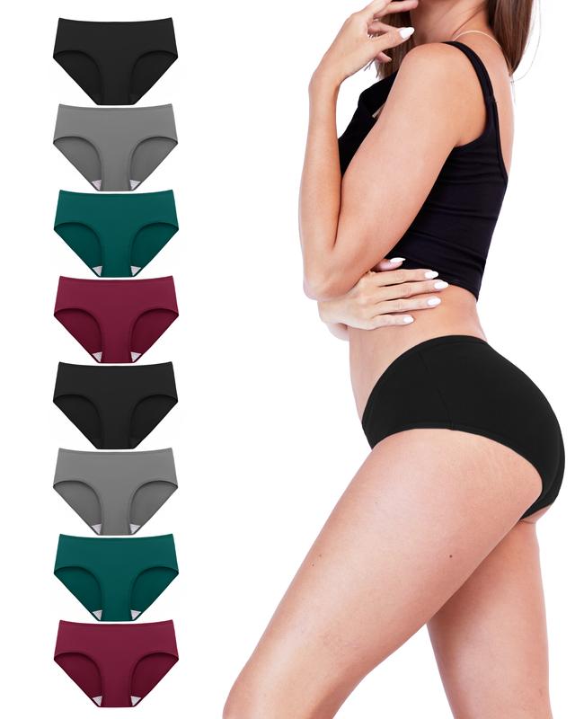 TIICHOO Womens Underwear Cotton Stretch Ladies Hipster Panties Full Coverage Pack of 8 Womenswear Lady Comfort Panty Basic Minimalist