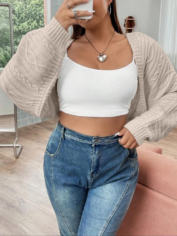  Chic Solid Textured Crop Shrug Cardigan, Casual Longsleeves Open Front Knitwear, Fall Chic Cropped Sweater Cardigan for Women, Womenswear, Plus Size Women's Clothing, Fall Clothing Women