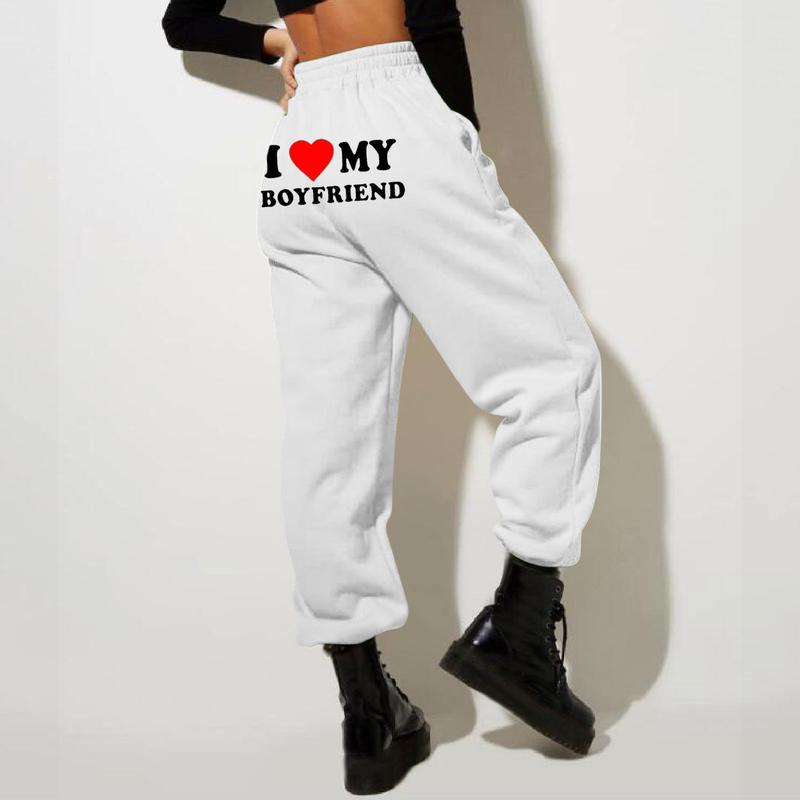 I Love My Boyfriend Women's Sweatpants Elastic High Walst Fitness Joggers Casual Pants Loose FitCasual Sweatpants