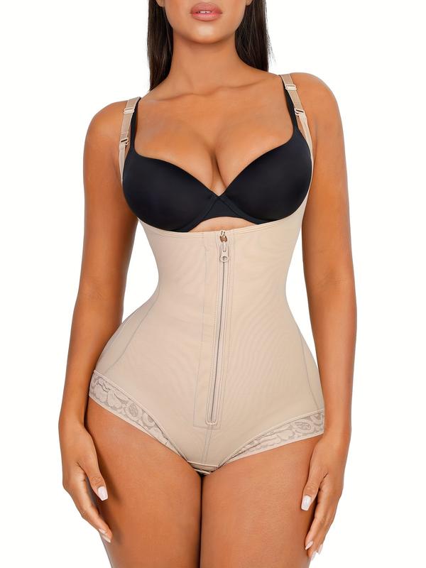 Women's Shapewear, Colombian Body Shaper, Waist Control, Postpartum & Post-Surgery, Zipper Closure, Open-Bust Bodysuit Compression Spaghetti Strap